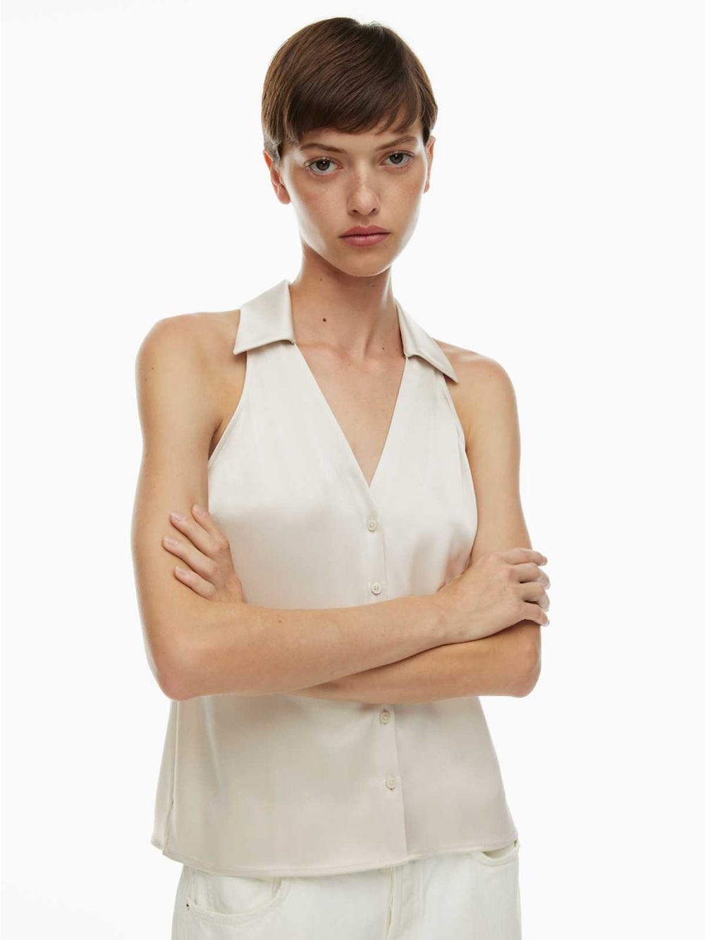 Aritzia - Babaton Clockwork Satin Top in Matte Pearl